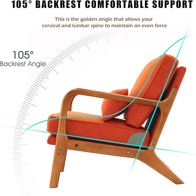 Accent Chair for Living Room Mid-Century Modern Upholstered Armchair with PillowReading Arm ChairComfy Accent Chair for Bedroom