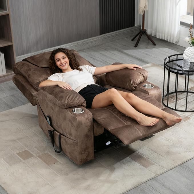 Oversized Power Lift Recliner Chair for Big and Tall 400 LBS Dual Motor Electric Recliner with Heat Massage 180° Zero Gravity Sofa Chair for Living Room Home Theater Velvet Brown