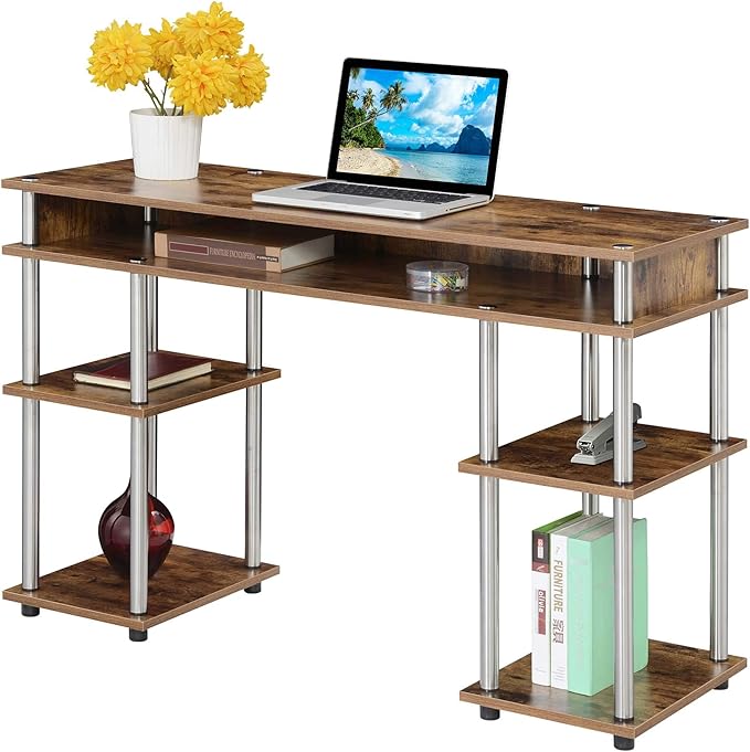 Convenience Concepts Designs2Go No Tools Desk Home Office Desk with Shelves Corner Shelf Vanity Desk Computer Desk Nail Table for Nail Tech - 47.25 L x 15.75 W x 30 H Barnwood