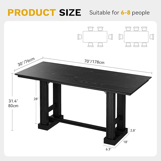 DWVO 70 Inch Computer Desk Large Executive Office Table Workstation Modern Farmhouse Style Laptop Wooden Sturdy Legs Writing Desk Business Furniture for Home Black