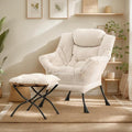 Lazy Chair with Ottoman Large Beige Accent Chair with Ottoman Comfy Reading Armchair Leisure Sofa Chair for Living Room Bedroom Dorm Room Office