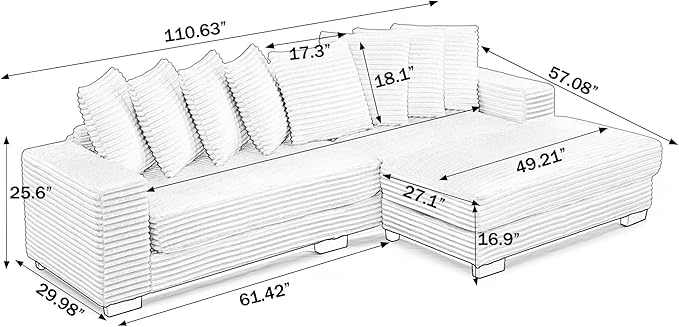 Comfortable Compression L-Shaped Modular Combination Sofa Compression Combination Modern Minimalist Corduroy Sofa Suitable for Living Room and Bedroom (Black2)