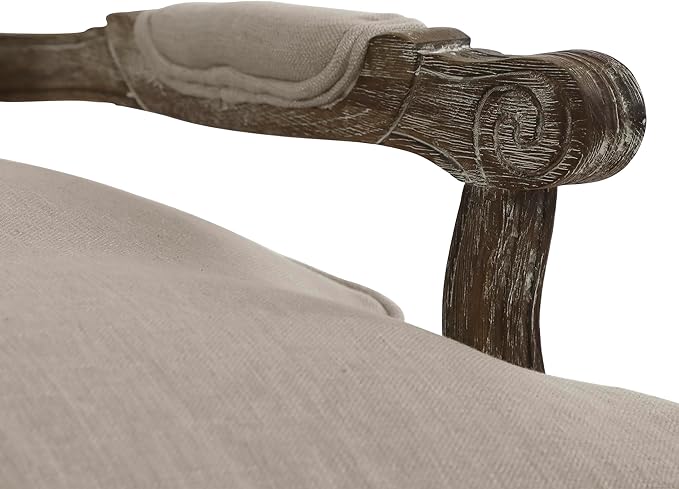 Lexicon Oak Distressed Solid Wood Accent Chair with Feather Down Seating Natural Linen Fabric Padded Armchair for Living Room Bedroom Reading Room or Sunroom Neutral