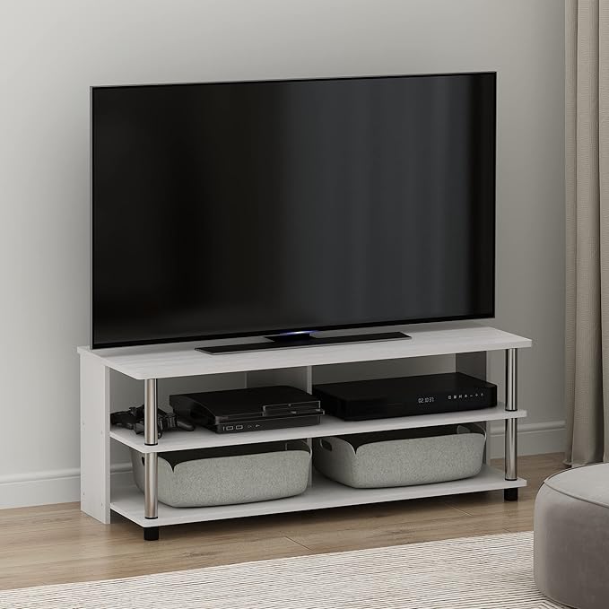 Furinno Sully 3-Tier Stand for TV up to 48 Inch White Oak/Chrome