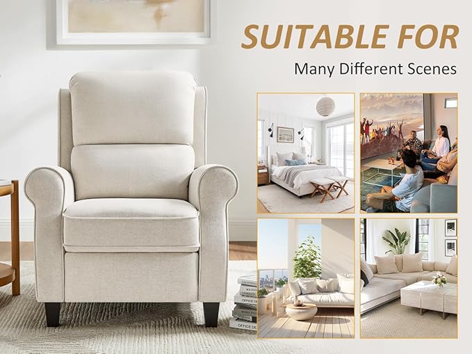 Oversized Recliner Chair for Living Room Modern Reclining Sofa Home Theater Seating with Upholstered Push Back Mid-Century Reclining Armchair with Lumbar Support Bedroom Reading Nook Office