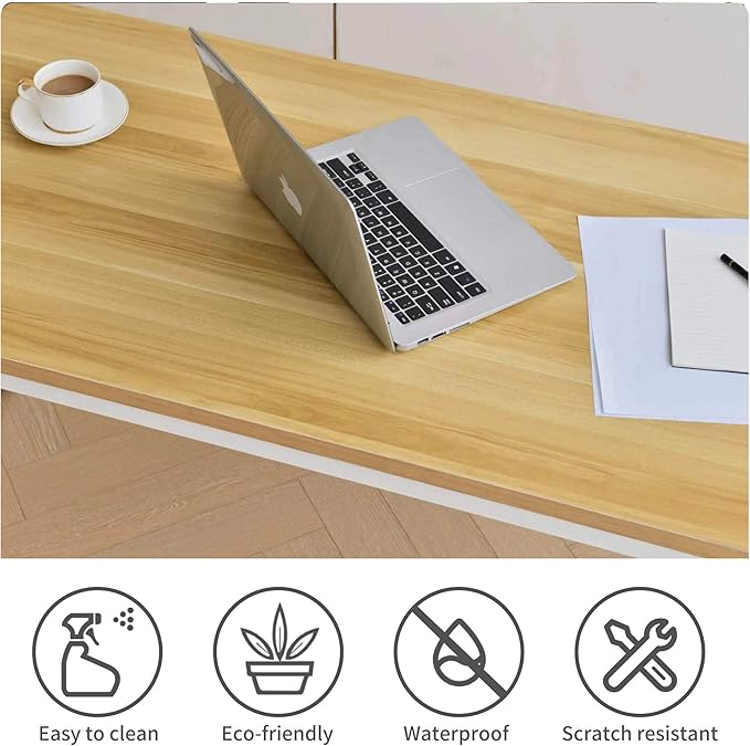 Large Computer Desk - 63 Inch Home Office Desks Study Student Writing Table Gaming Desk Wood Modern Simple Table with Storage Bag &amp Headphone Hooks Rustic White