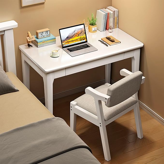 Solid Wood Computer Desk with DrawersMid-Century Modern Home Office DeskWooden Writing DeskSimple Study Table Laptop Desk Workstation for Bedroom(80x45x75cm(31x18x30inch) C)
