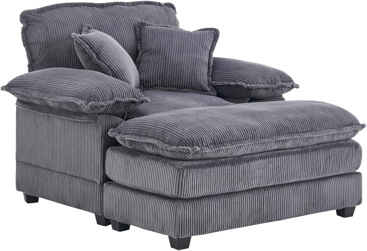 TTK Oversized Chaise Lounge Chair with Ottoman - 39.17 Wide Modern Sleeper Sofa for Living Room Bedroom &amp Office - Deep Seat Sectional Couch with Pillow Comfortable Reading ChairGray