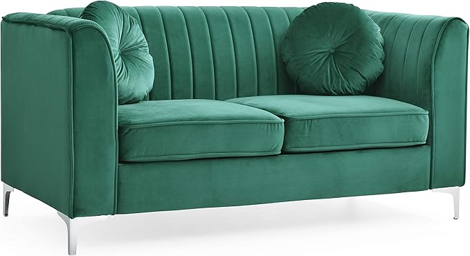 Glory Furniture Delray Velvet Upholstered Loveseat in Green