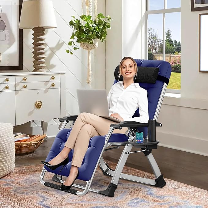 DoCred Comfy Chair Folding Chair Recliner Chair for Bedroom and Living Room Folding Reclining Patio Chairs Lounge Chair with Removable Cushion for Indoor Outdoor