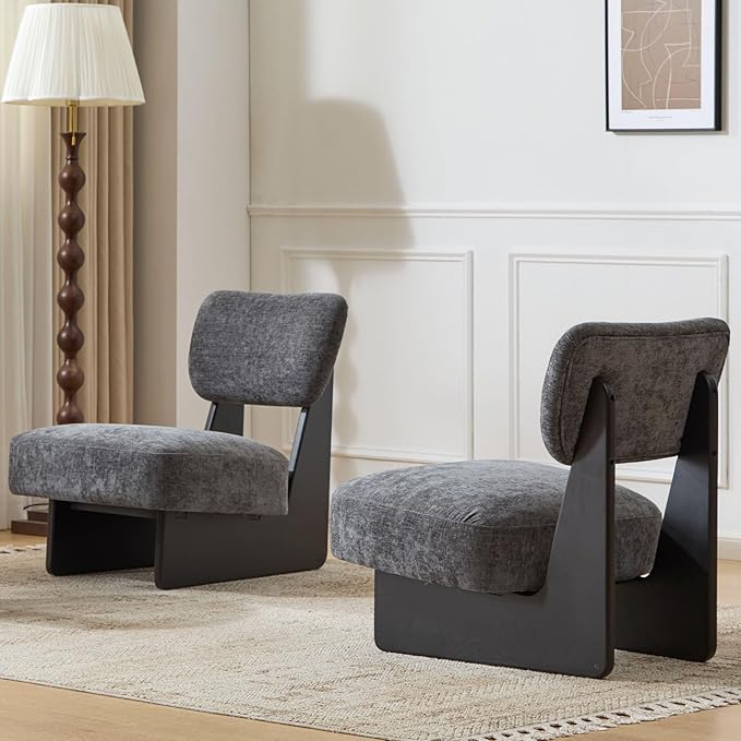 Set of Two Accent Chairs Chairs Living Room Set of 2 - Comfortable Accent Chair with Soft Upholstery Armless chair with Wood Base for Small Spaces Living Room Bedroom (Black+Charcoal Grey)