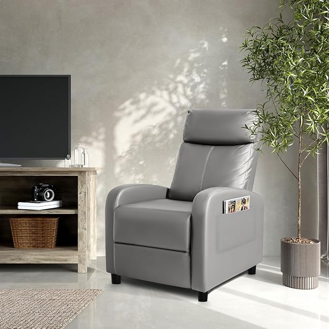 Homall Recliner Chair Recliner Sofa for Adults Recliners Home Theater Seating with Lumbar Support Reclining Sofa Chair for Living Room (Leather Grey)