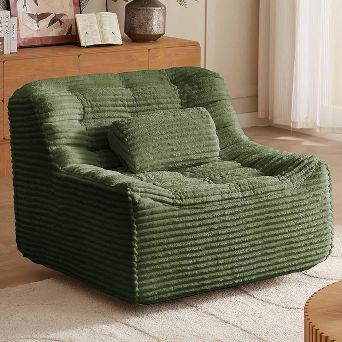 40 Swivel Cloud Chair 360° Swivel Accent Chair with Armless &amp Movable Pillow Cozy Single Sofa Oversized Reading Chair for Bedroom Living Room Compression Corduroy Plush Easy Assembly (Green