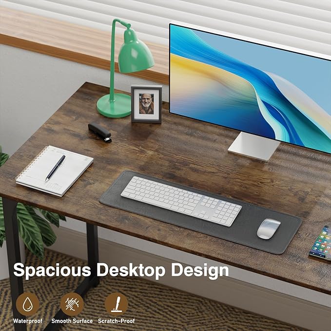 FDW 47 inches Computer Desk/Home Office Desk/Writing Study Table/Modern Simple Style PC Desk with Metal FrameBrown