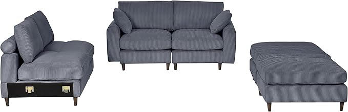 Yoglad 121.65'' U Shaped Modular Sectional Sofa Cozy Oversized Corduroy Couch with Dual-Sided Storage 6-Seater Sofa with Ottomans for Living Room Bedroom Apartment Office (Grey)