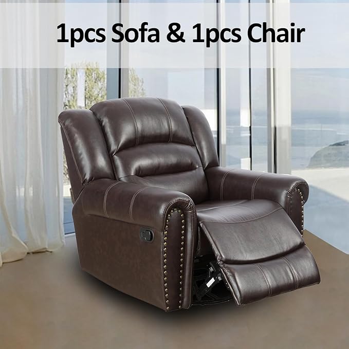 Manual Breathing Leather Recliner ChairLiving Room ChairLeather Chair for Home/Office(Leather Reclining Chair) Brown