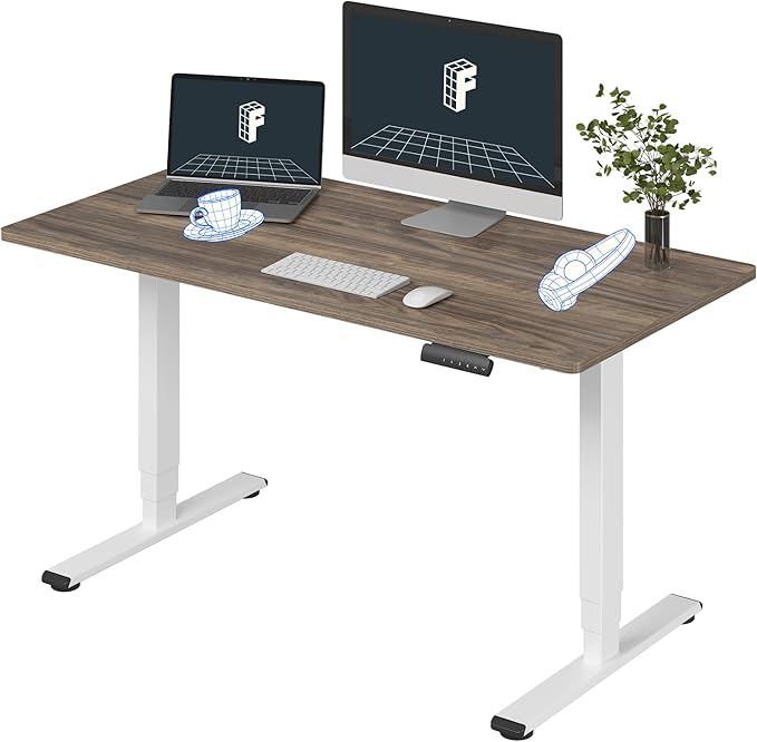 FLEXISPOT E6 3-Stage Dual Motor Electric Standing Desk 55 x 28 Sit Stand Up Desk Holds 220 lbs Adjustable Height w/Memory Presets One-Piece Brown Wood Grain Desktop &amp White Frame Ships in 2 Bo