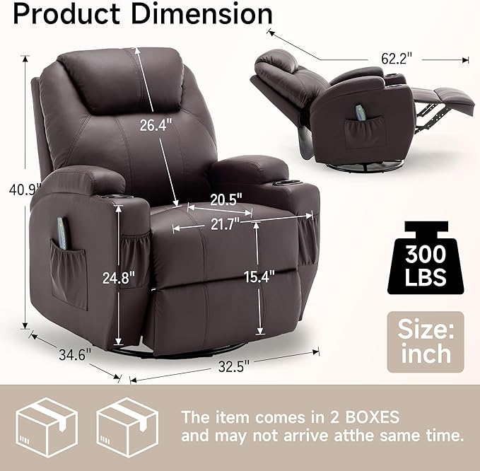 Recliner Chair Rocker Recliner Chair with Massage and Heat Manual Recliner Chairs for Adults 360° Swivel Rocker Recliner with Remote Control and Cup Holder for Living Room Nursery