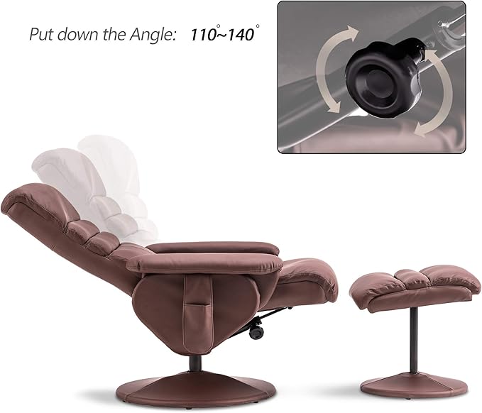 MCombo Recliner Chair with Ottoman Swivel Living Room Chairs Faux Leather Reclining Chair with Massage 7902 (Light Brown)