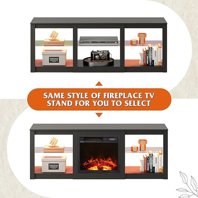 WLIVE Modern LED TV Stand for 65 70 Inch TV 58 Entertainment Center with Adjustable Glass Shelves &amp RGB Lights Wood Media Console Table for Living Room Bedroom Gaming Room Black
