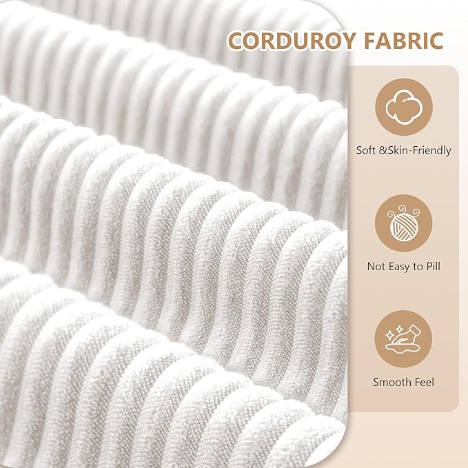 78loveseat Sofa Convertible Sofa Bed Modular Sectional Sofa Modern Deep Seat Folding Sofa for Living Room Bedroom No Assembly Required Corduroy Fabric Flexible Configurations(White 2-SEATER)