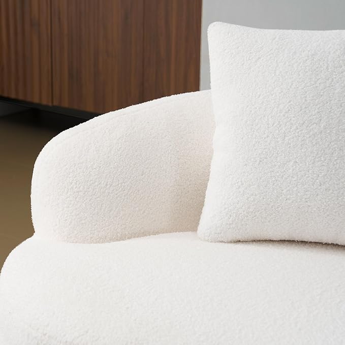 66.93 Curved Loveseat 2 Seater Foam Sofa Plush Teddy Round Couch Cloud Sofa Deep Seat Love Seat with 2 Pillows Modern Boneless Compression No Assembly Comfy Small Couches for Small Spaces (White)