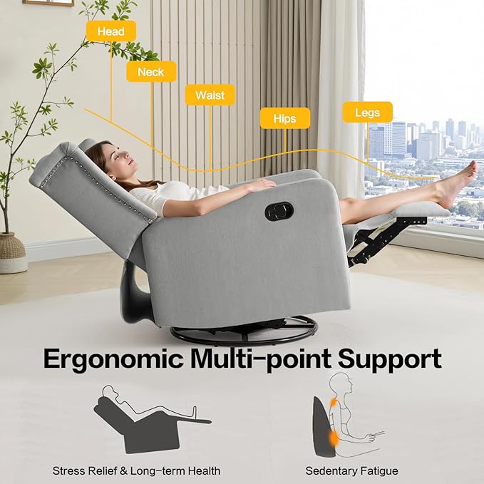 ABAKAN Swivel Rocker Recliner Chair 360 Degree Nursery Rocking Recliner Linen Glider Chair with Button Tufted Wingback Chair for Living Room Bedroom Gray