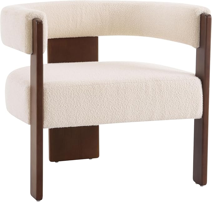 Christopher Knight Home Nettie Modern Accent Chair for Living Room Boucle Fabric Single Lounge Sofa Chair with Wooden Frame Comfy Reading Chair for Bedroom Lounge Armchair with Soft Cushion Beige