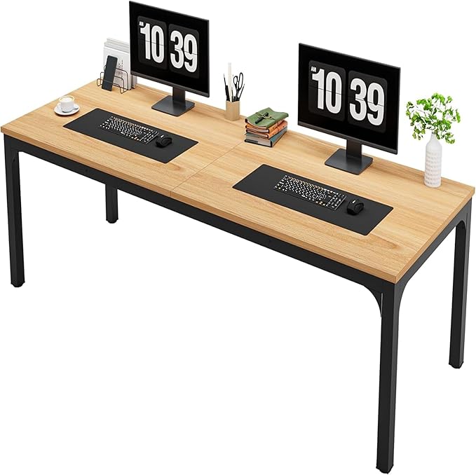 78 Two Person Computer Desk with Drawers Long Double Home Office Desk with with Storage Shelves Large Gaming Study Writing Table Workstation for Office (Walnut+Black)
