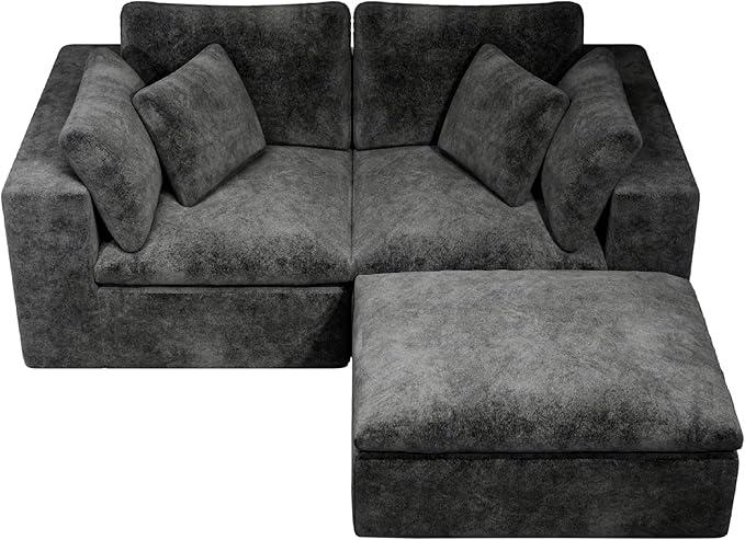 roomfitters 78.8 Modular Sectional Sofa 3-Piece Compressed Cloud Couch No Assembly Required Plush Corduroy Grey