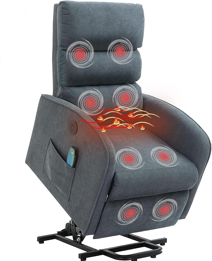 AVAWING Power Lift Chair with Heat and Massage for Elderly Fabric Electric Recliner Chair with Remote Control Side Pocket and USB Port for Living Room &amp Bedroom Grey