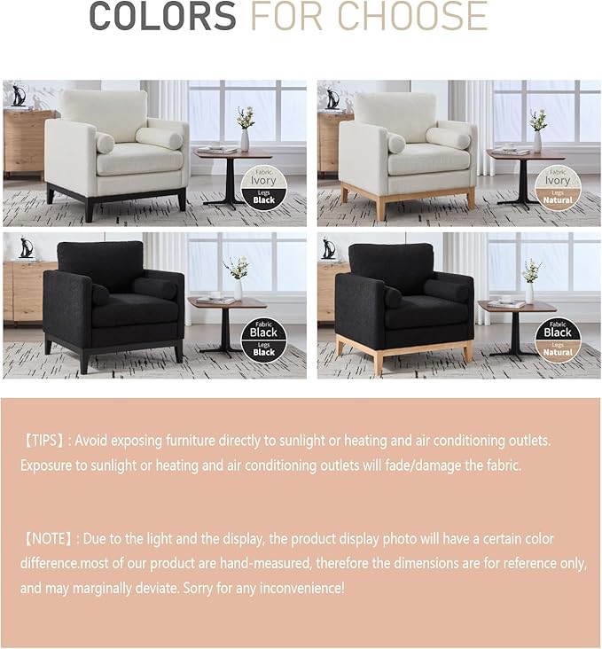 35.4 Ivory Boucle Modern Accent Chair with Wood Legs - Pocket Spring Foam SeatBolster PillowsEasy Assembly Reading Armchair Single Sofa for Living Room &amp OfficesLounge (Ivory+Natural Legs)