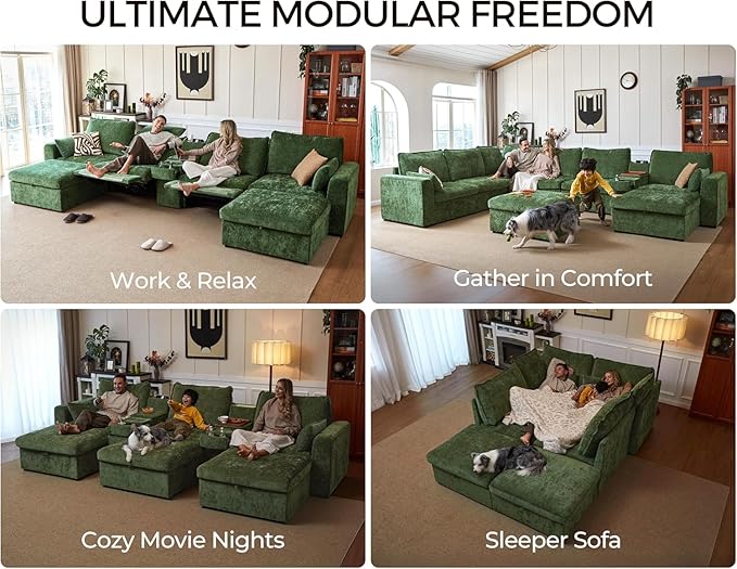 Storage Ottoman Module for Olar Oversized Modular Sectional Sofa Wide Cloud Couch Cushion Covers Removable Freely Combined with Other Modules by U-connectors Chenille Green