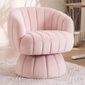 Mid Century Modern 360 Degree Barrel Swivel Accent Sofa ChairFluffy Velvet Fabric Lounge Wide Upholstered Pumpkin Reading Chair Round Cloud Armchair for Living RoomBedroomVanity(Pink)