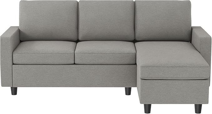 L Shaped CouchReversible Sofa with Linen FabricConvertible Sectional Sofa for Small Space Light Grey