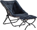 Saucer Chair with Ottoman Comfy Doorm Chairs Oversized Folding Faux Fur Chair Foldable Metal Frame Chair for Bedroom Living Room(Navy Blue)