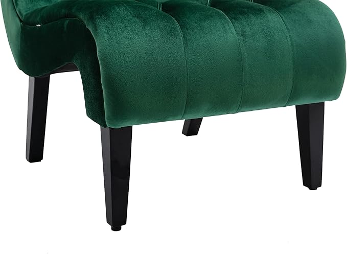 Velvet Accent Lounge Chair for Living Room Modern Leisure Chair with Tufted Backrest Indoor Armless Side Chair Upholstered Bedroom Sleeper Chair with Solid Wood Legs (Green)