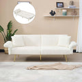 Modern Cozy Futon Sofa Bed White Loveseat with Adjustable Backrest and Armrests Corduroy Couch with Pillows Pocket for Small Spaces Living Room Apartment Or Office (White)