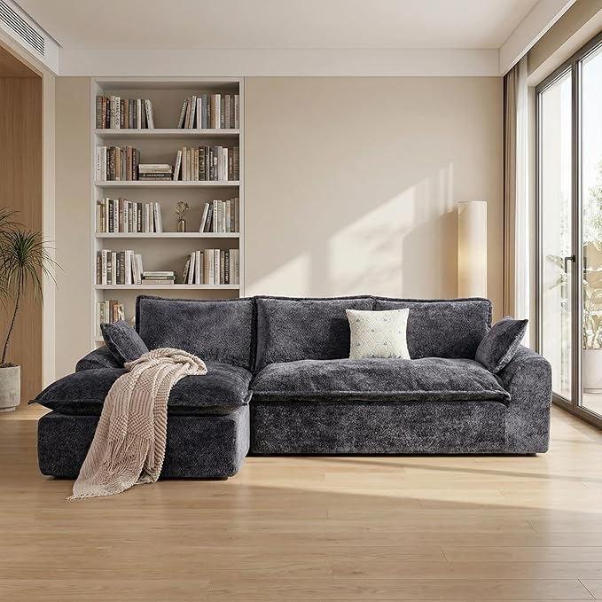 103”Modular Sectional SofaUpholstered Boneless Couch for Living Room BedroomModern Modular L-Shaped Chaise CouchCloud Sectional Sofa with Deep Seat (BlackLeft Facing Chaise)