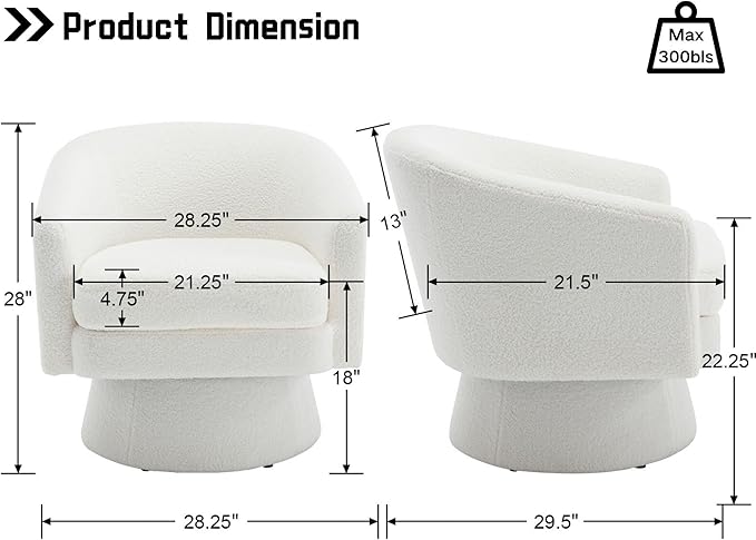 HNY Modern Swivel Accent Chairs Set of 1 White Boucle Upholstered Barrel Chairs Cozy Vanity Arm Chairs with Back Comfy Sherpa Round Lounge Reading Armchair Club Side Chairs for Living Room Bedroom