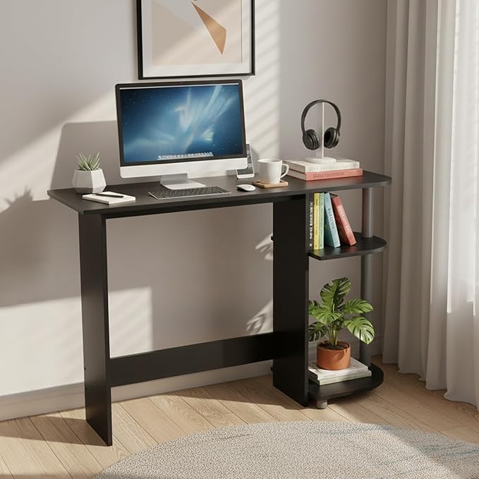 WC Redmon Black Computer Laptop Media Home Office Desk Woodgrain Finish Full5505BK