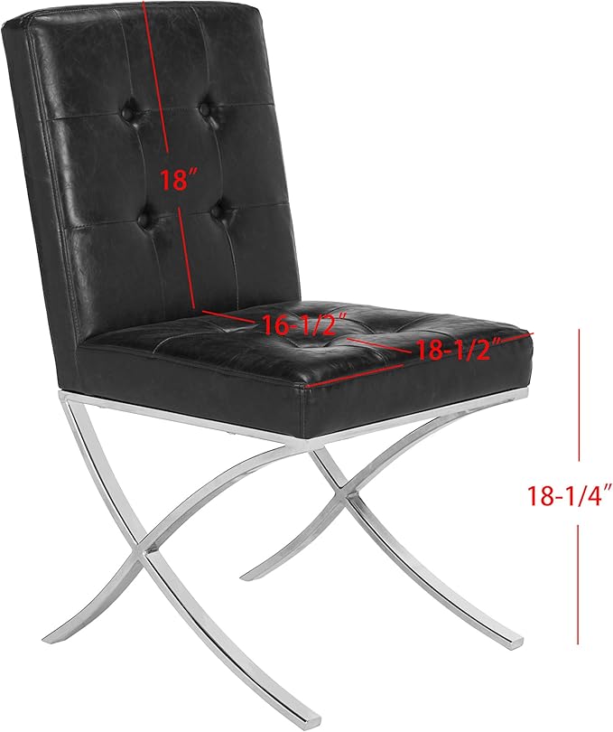 Safavieh Home Walsh Black Faux Leather and Chrome Tufted Side Chair