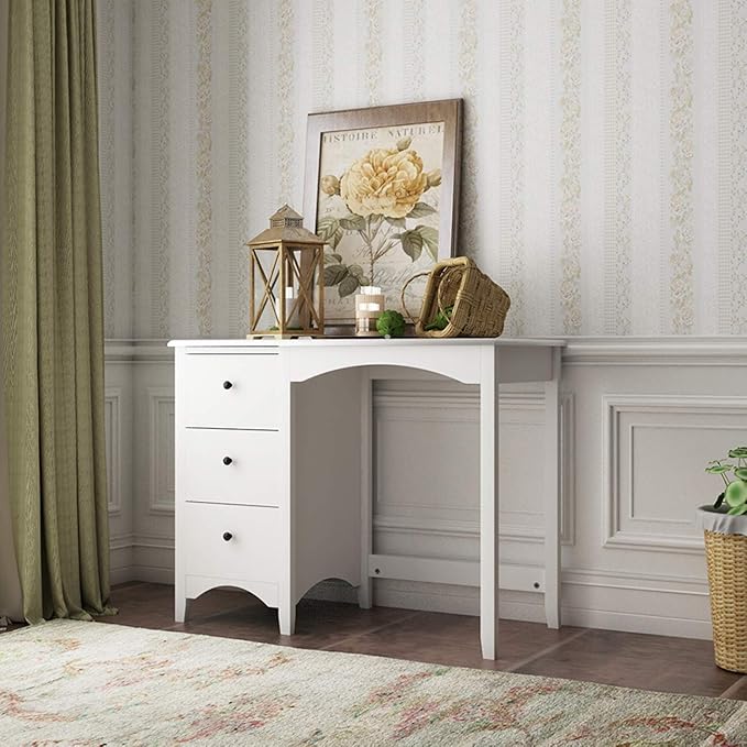 soges 38.6 inches Sofa Side Table Small Writing Desk Console Table Makeup Desk Home Office Desk Study Table with 3 Drawers White CYS-ST005