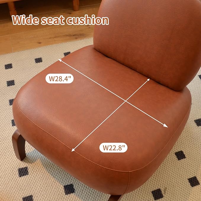 HAZO Cute Accent Chair with Solid Wood Legs Velvet Living Room Chair with Soft Cushion Cozy Bedroom Chair Comfy Armless Reading Chair for Apartment Waiting Room Balcony (Brown Leather)