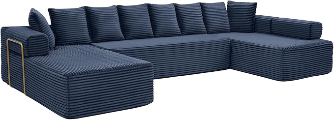 145 inch Modern Sectional Couch for Living Room Oversized Cloud Boneless Couch with Freely Movable Armrest and Fixed-Shape Frame Blue Modular Sofa U Shape Couches | No Assembly Required Free Combin