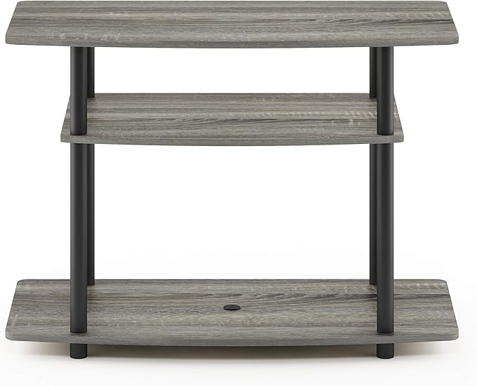 Furinno Turn-N-Tube No Tools 3-Tier Entertainment Center TV Stand for TV up to 32 Inch Plastic Round Tubes French Oak Grey/Black
