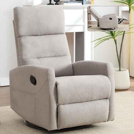 Swivel Rocker Recliner Chair for Adults Rocking Recliner Chair Rocker Nursery Glider ChairRecliners for Small Spaces Manual Recliner Single Sofa for Living Room Nursery (Khaki)