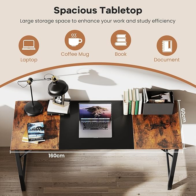GOFLAME 63” Computer Desk Set of 6 Heavy Duty Metal Frame Laptop Table Writing PC Table Rectangle Home Office Desk Conference Table Meeting Room Boardroom Desk Working Task Desk for Study