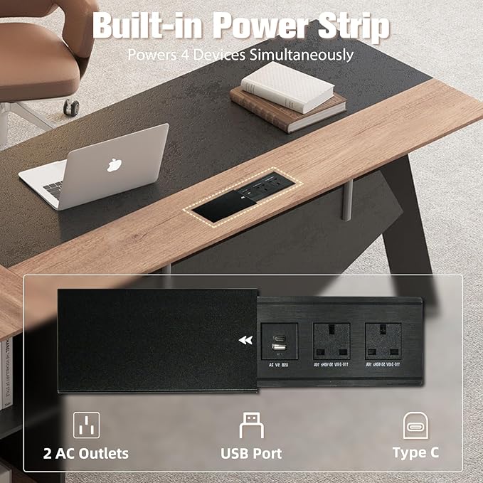63 L Shaped Executive Desk Reversible Office Desk with Power Outlets Modern Computer Desk with lateral File Cabinet &amp Open Shelves  Wooden Business Furniture Desk for Office WorkHome Study