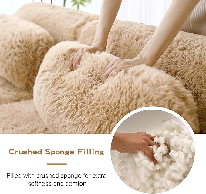 34.3 Armless Sectional Couches for Living Room - Cloud Modular Couch Boneless Plush Sofa with Deep Seat &amp Support Pillow - Camel